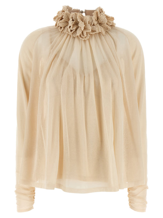 Hypnotic Crochet Trim Tops Beige