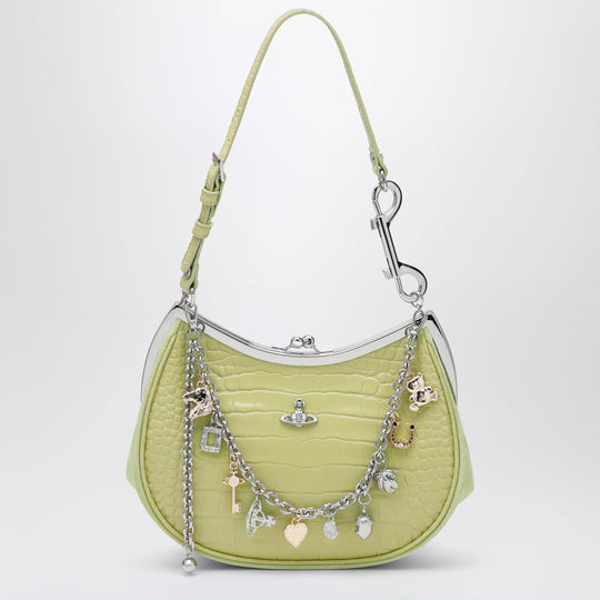 Charm Bag In Lime Croc-Effect Patent Leather
