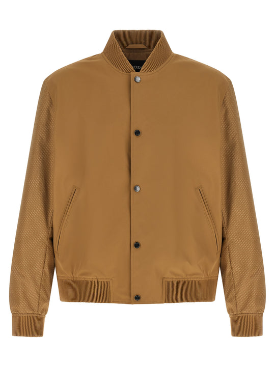 Monogram Sleeve Bomber Jacket Puffer Jackets Beige