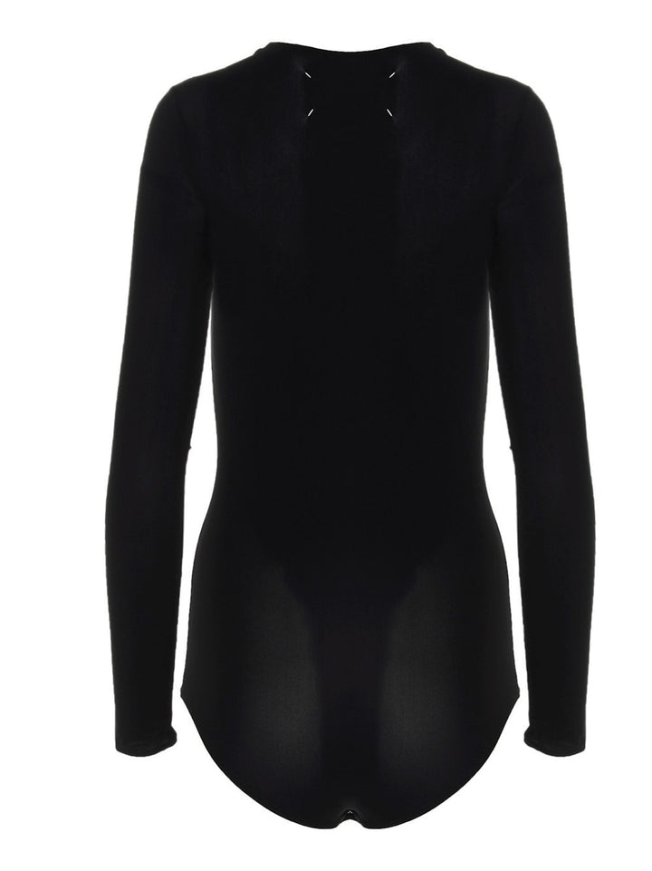 Maison Margiela Long Sleeves Crew Neck Bodysuit Tops - Black | bcf6e423cc680559f67492fbe174e4504dbc81d4