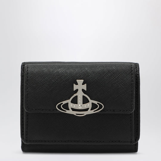 Black Leather Wallet With Orb Logo