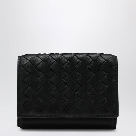 Black Intrecciato Tri-Fold Wallet