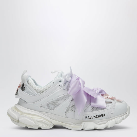 Track Bow Sneakers In Mixed Materials, White And Pink