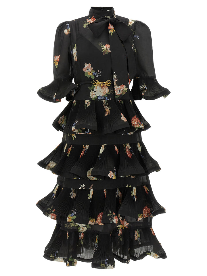 Zimmermann Pleated Sleeved Dress Dresses - Black | 77da1d2dec532ee8ff02535e61854119d511d3ea