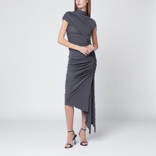 Grey Draped Stretch Jersey Dress