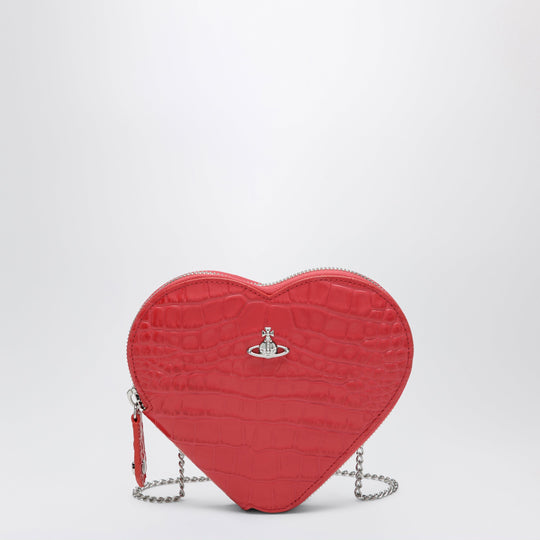 Heart Embossed Croc Shoulder Bag In Coral
