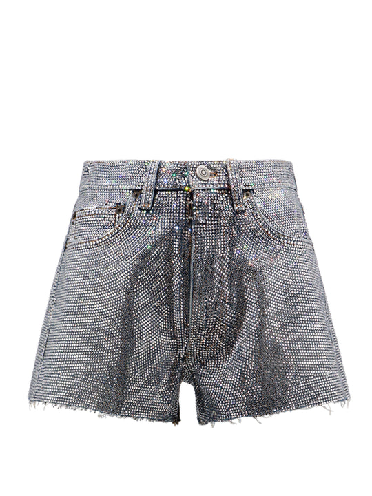 Cotton Shorts With All-Over Rhinestones