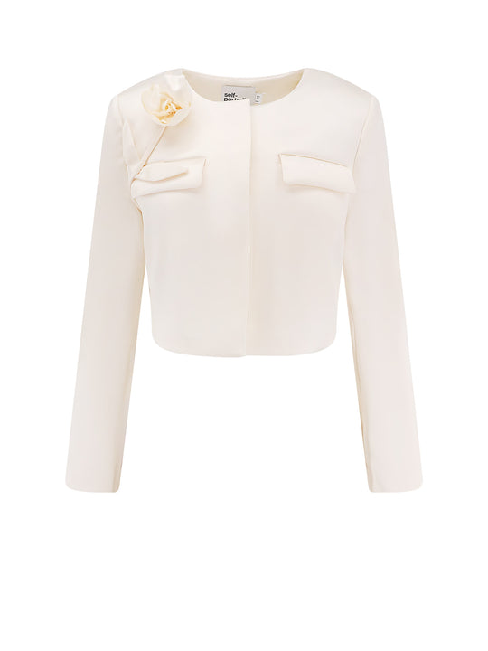 Satin Blazer With 3d Flower