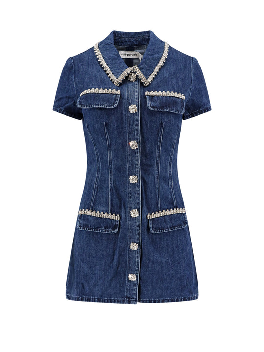 Denim Chemisier Dress With Rhinestones