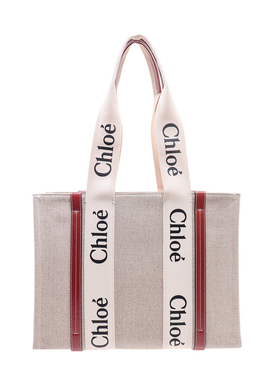 Linen Shoulder Bag With Logo Print.This Bag Is Made With Lower Environmental Impact Material