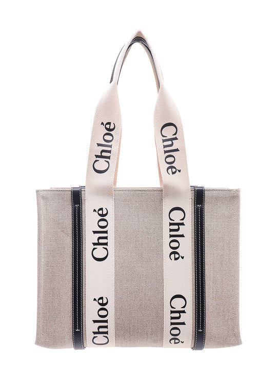 Linen Shoulder Bag With Logo Print.This Bag Is Made With Lower Environmental Impact Material