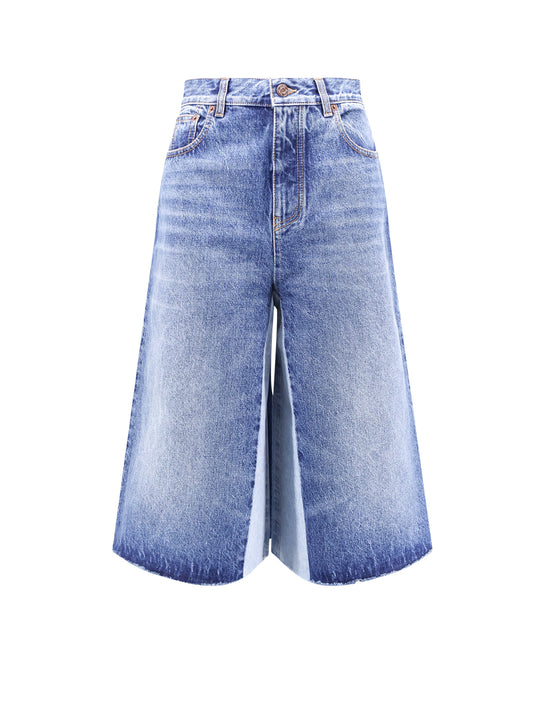 Denim Bermuda Shorts With Back Logo Patch