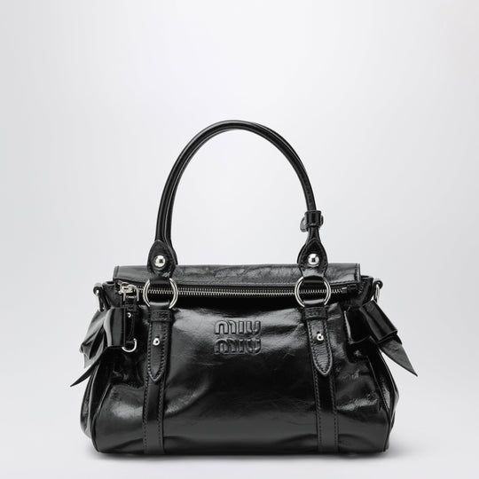 Medium Top-Handle Bag In Glossy Black Leather