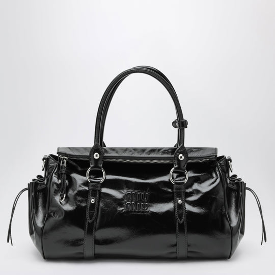 Large Top-Handle Bag In Glossy Black Leather