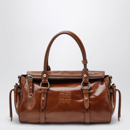 Large Top-Handle Bag In Glossy Palisander Leather