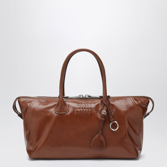 Brown Glossy Leather Top Handle Bag