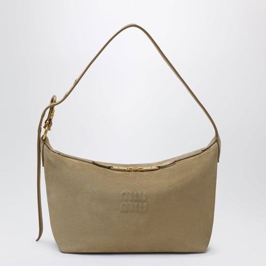 Suede Leather Bowling Bag In Ecru