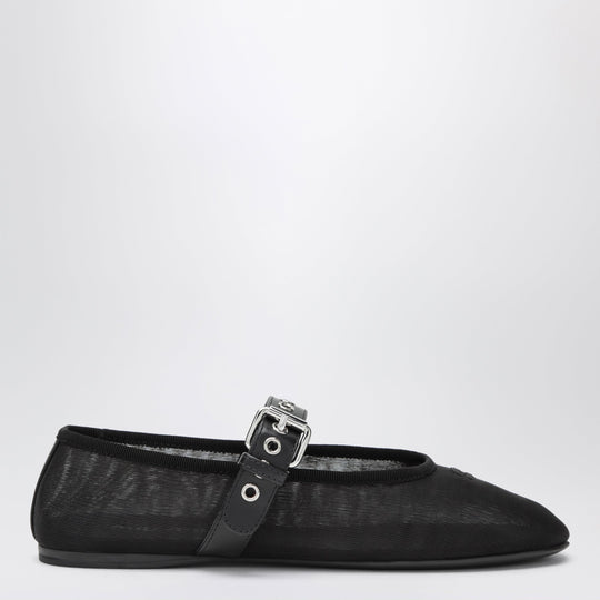 Black Fabric Ballet Flats With Buckle