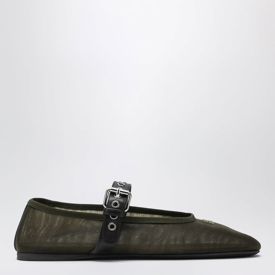 Olive Green Fabric Buckle Ballet Flats