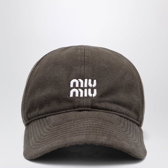 Washed Denim Baseball Cap In Dark Brown And Blue