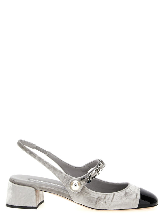 Velvet Slingback Pumps Silver
