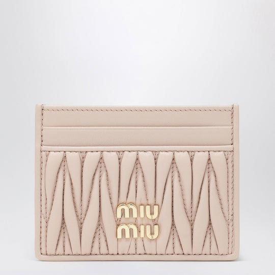 Powder Pink Card Holder In Matelassé Nappa Leather
