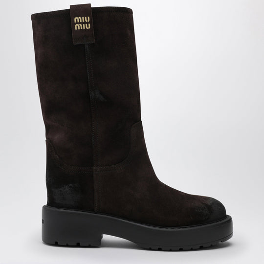 Dark Brown Suede Leather Boot
