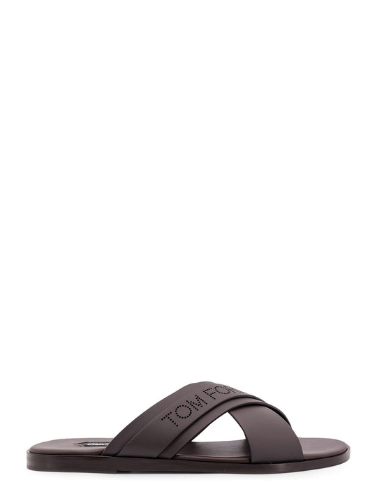 Leather Sandals With Perforated Logo Detail