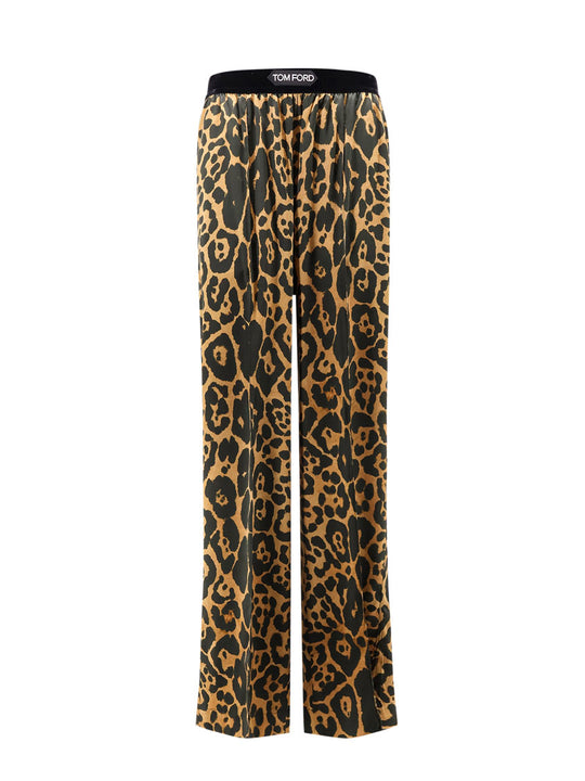 Stretch Silk Trouser With Animalier Print