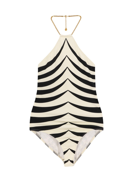 One-Piece Swimsuit With Gold Metal Chain Detail
