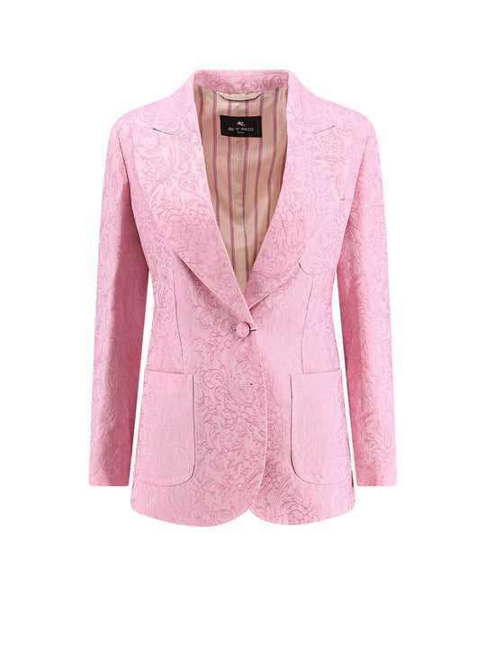 Jacquard Silk Blend Blazer With Embroidery