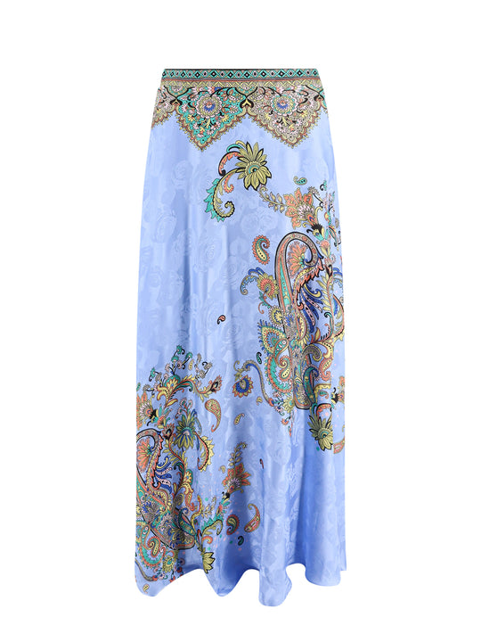 Viscose And Silk Long Skirt With Multicolor Print