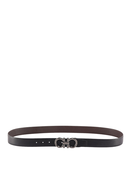 Textured Leather Belt With Iconic Gancini Buckle