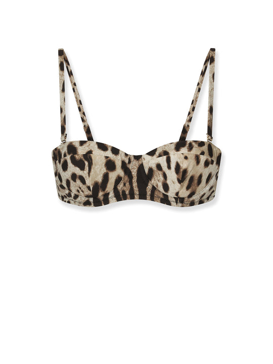 Bikini Top With Iconic Animalier Print And Pvc Clutch