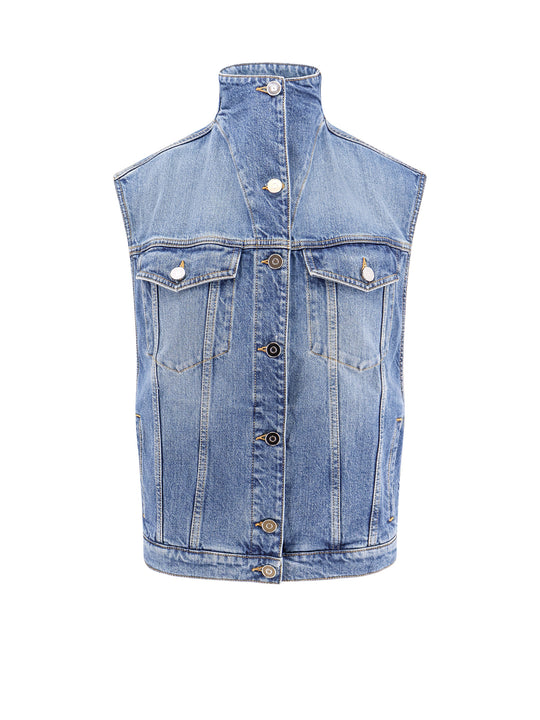 Stone Washed Denim Sleeveless Jacket