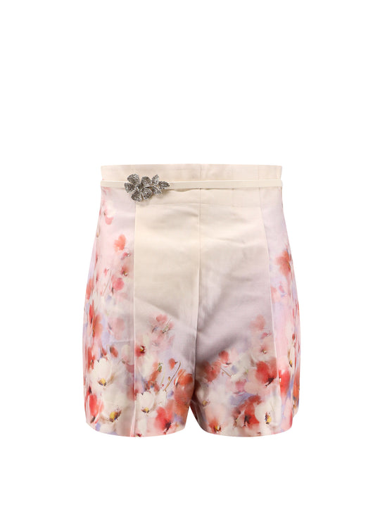 Silk Blend Shorts With Floral Print