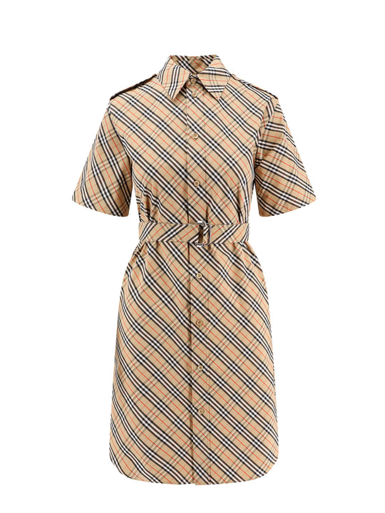 Cotton Chemisier Dress With Burberry Check Motif