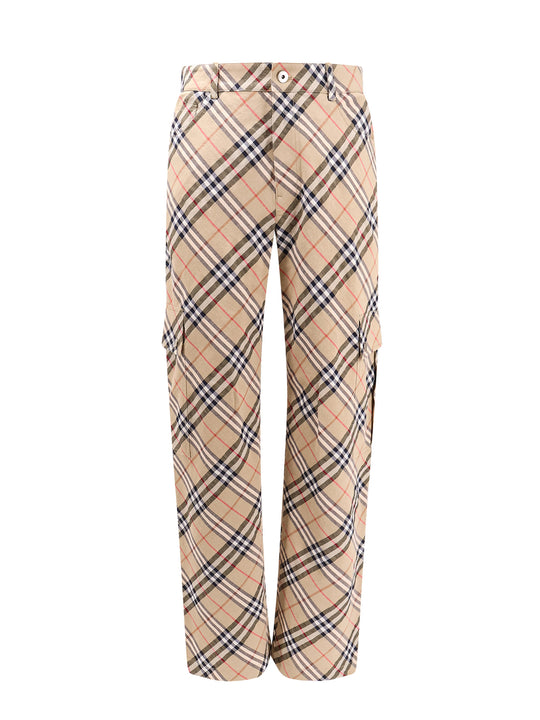 Cargo Linen And Cotton Trouser With Burberry Check Motif
