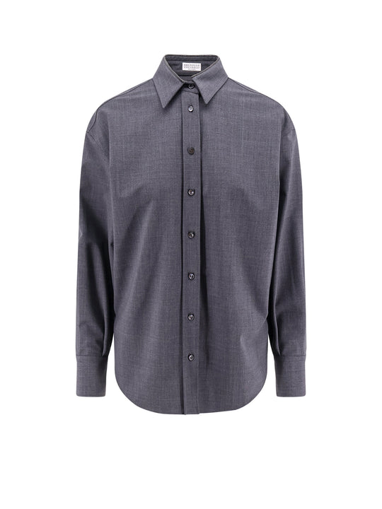 Tropical Luxury Wool Shirt With Shiny Collar Detail