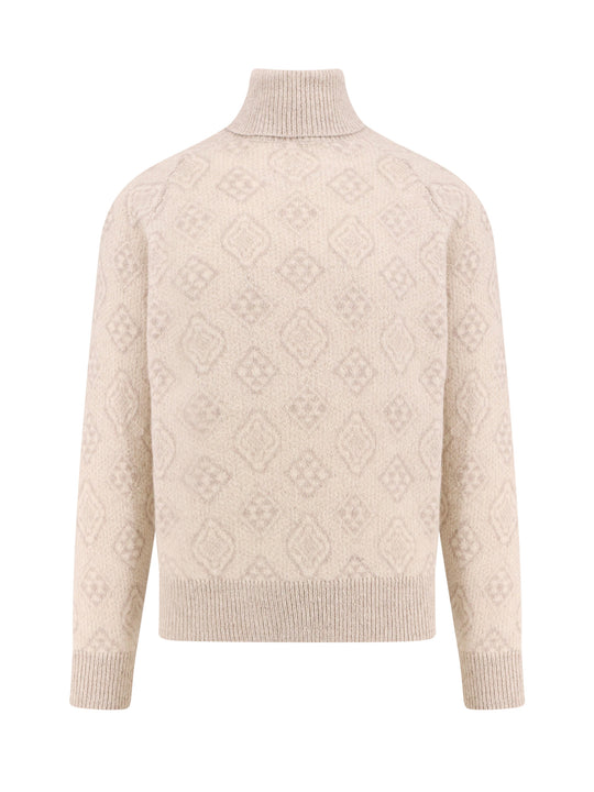 Alpaca Blend Sweater With Geometric Jacquard Motif