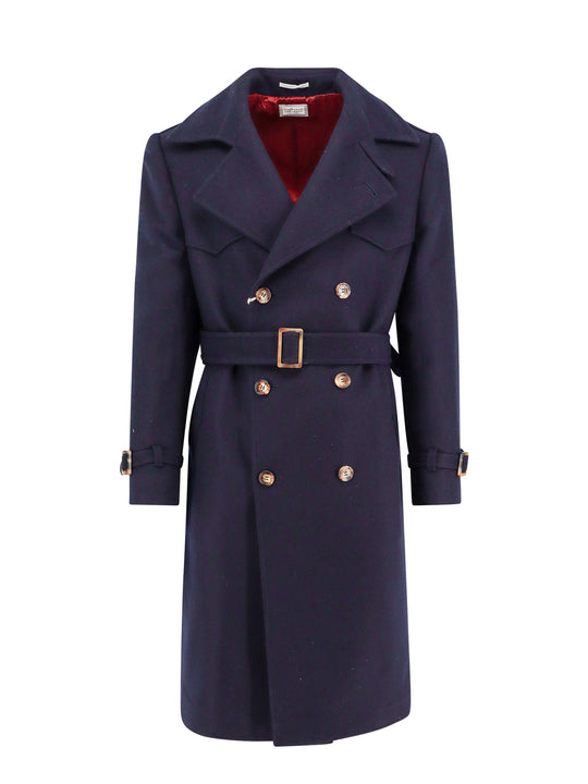 Wool Coat With Removable Belt At Waist