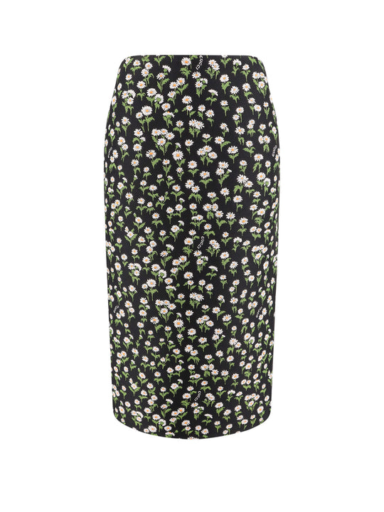 CrêPe Jacquard Midi Skirt With Floral Pattern
