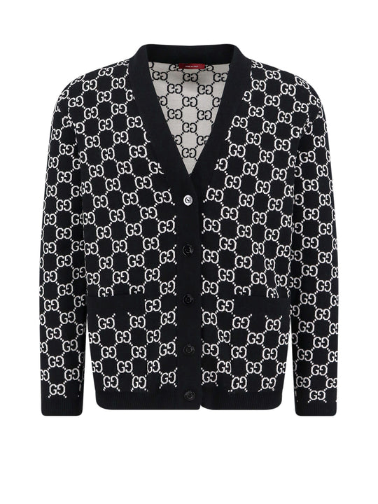 Reversible Wool Cardigan With Gg Intarsia