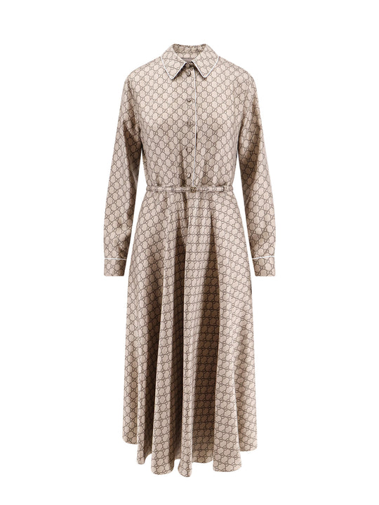 Gg Twill Silk Dress With Belt