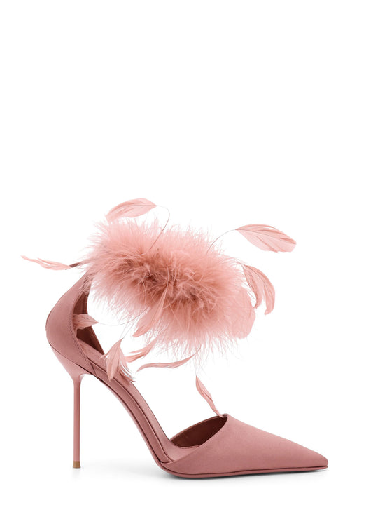 Lidia Satin Sandals With Feather Detail