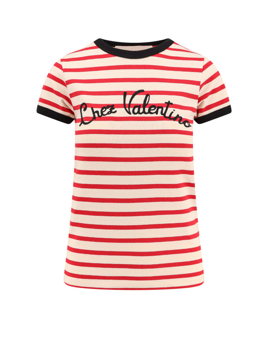 Striped Cotton T-Shirt With Embroidered Logo
