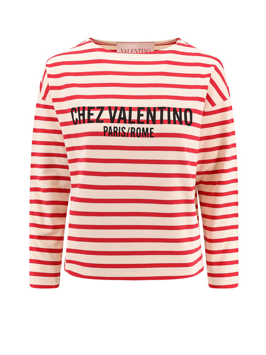 Striped Cotton T-Shirt With Chez Valentino Print