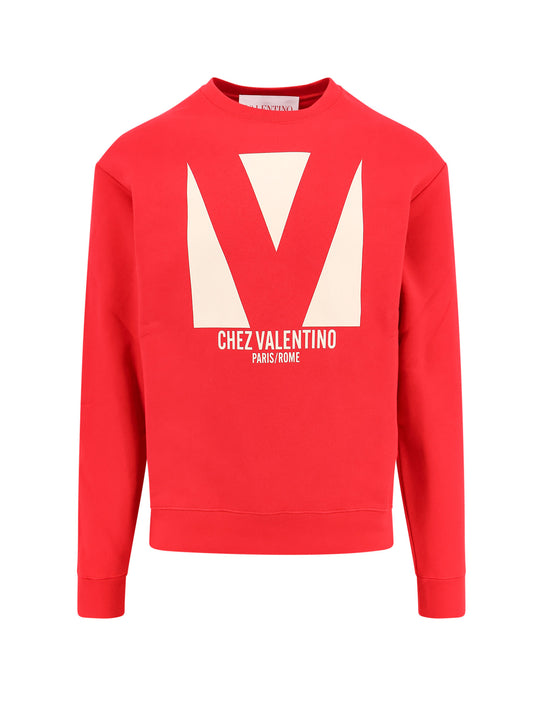 Cotton Sweatshirt With Frontal Chez Valentino Print