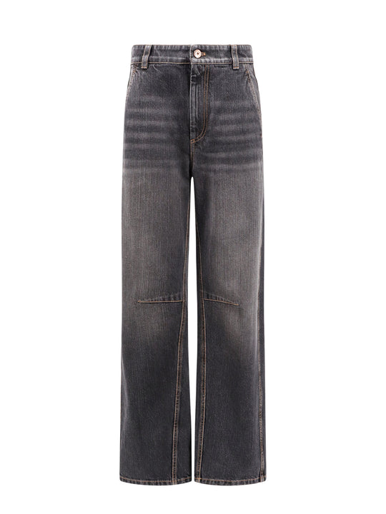 Black Denim Trouser With Leather Logo Tag