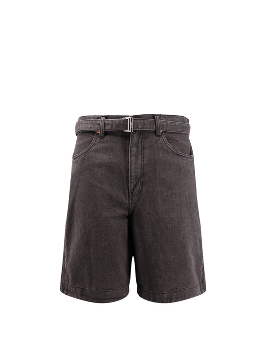 Black Denim Bermuda Shorts With Belt